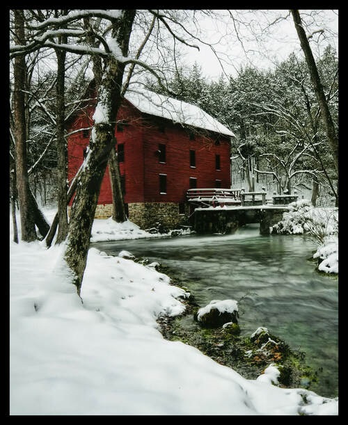 Watermill Country Digital Panel Watermill with Snow White 36" X 42"