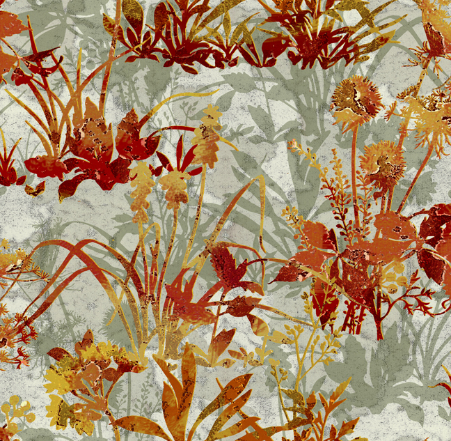 Large Floral Red/Orange Wild Flowers