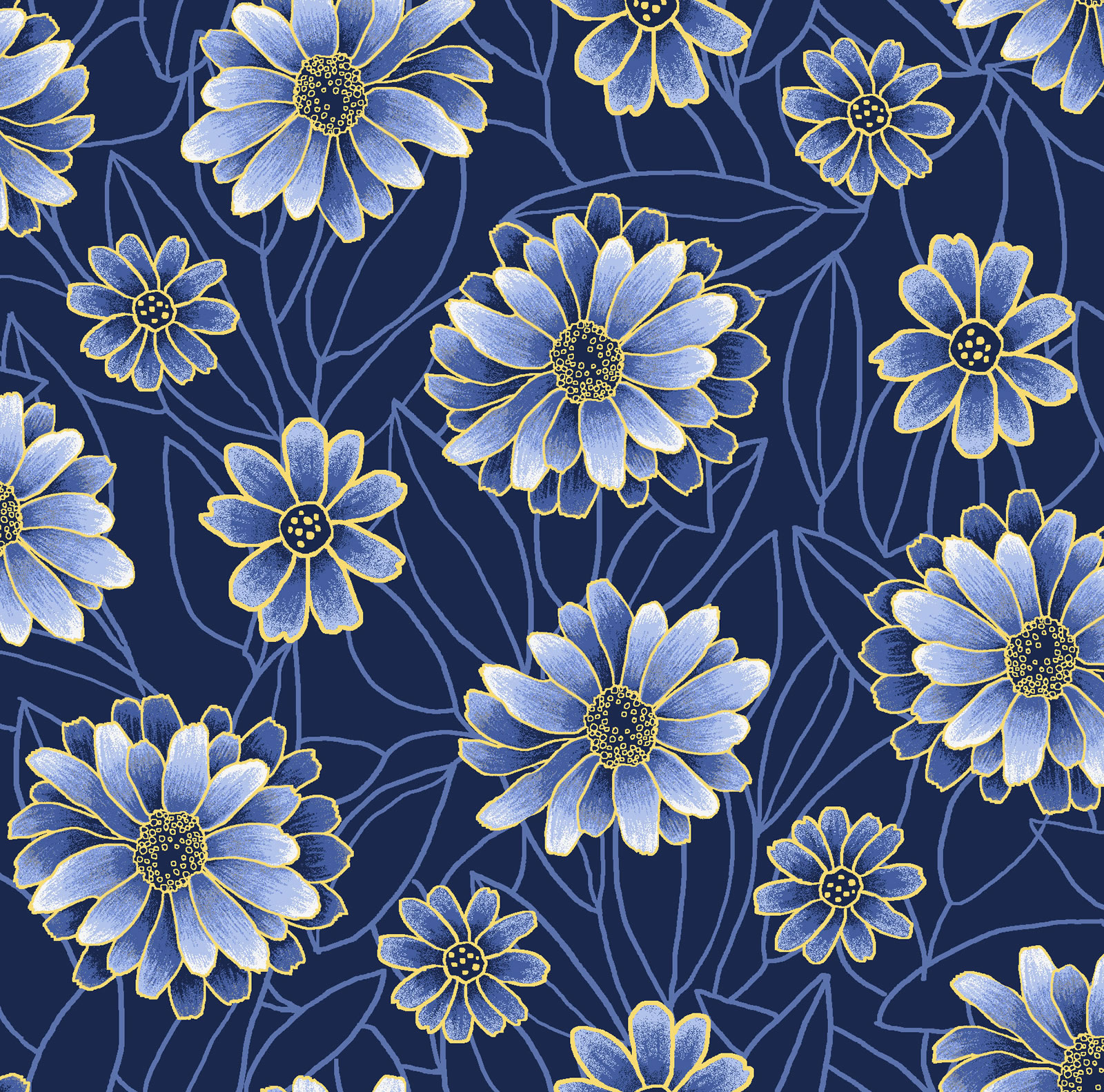 Midnight Gardens Blossoms  - Dark Blue