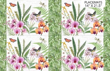 Orchids In Bloom   Placemats Panel    White Multi    28” x 42”