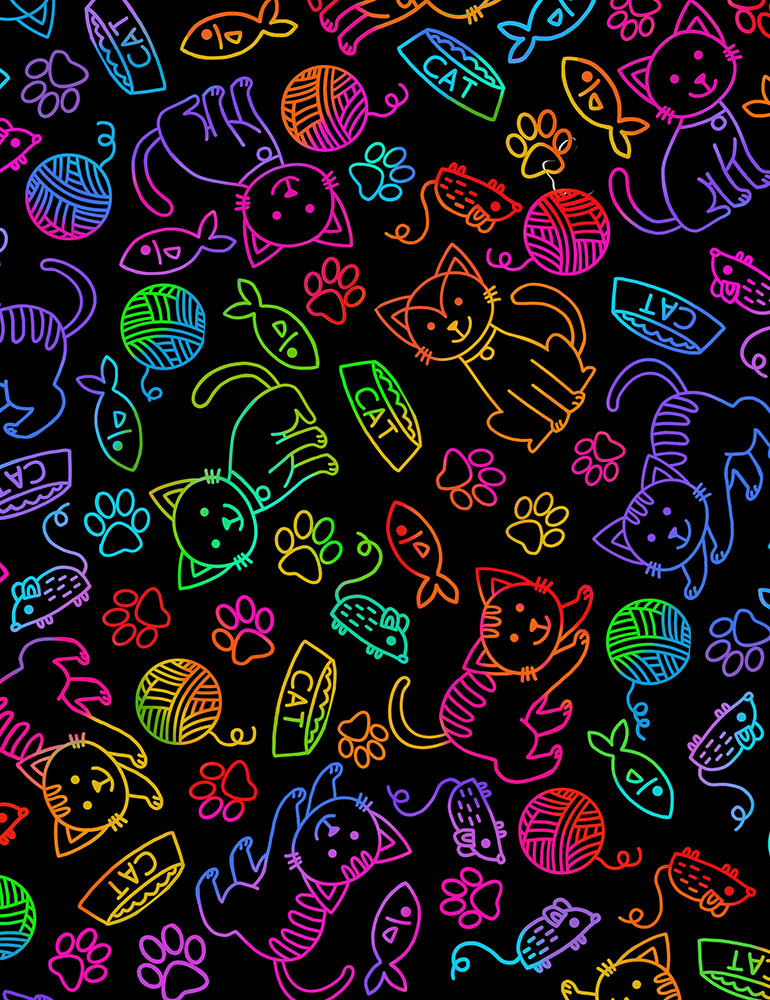 Rainbow Cat & Mouse Outline Bright