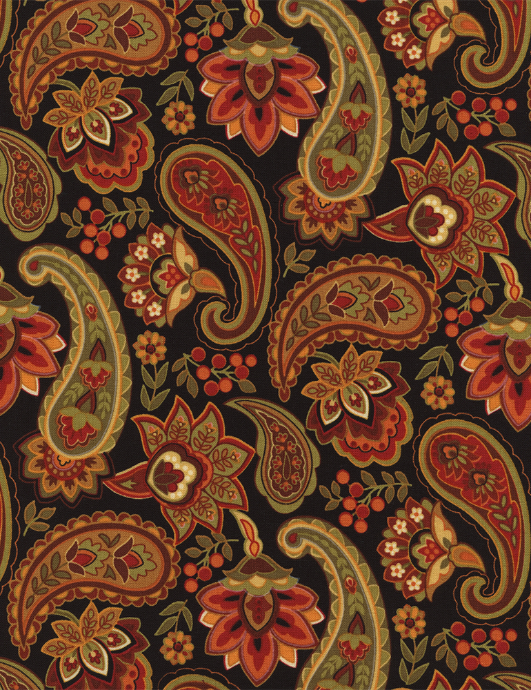 Marigold Black Paisley Floral